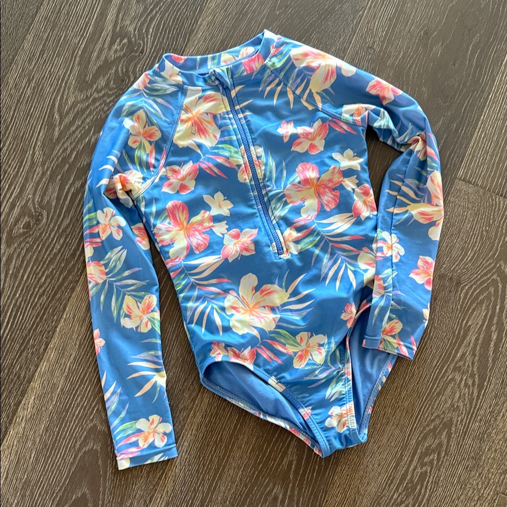 Wonder Nation Blue Floral Kids Rashguard